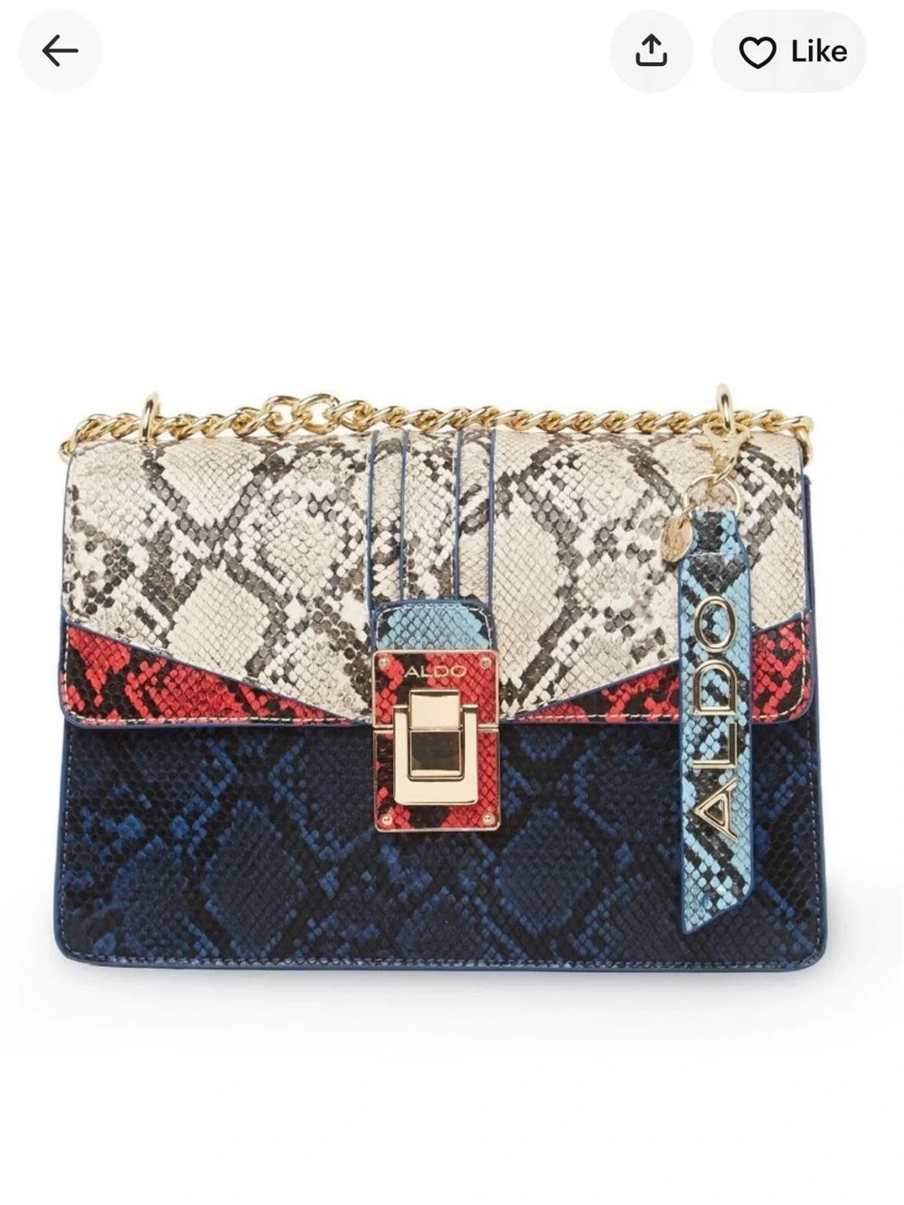 Aldo Colorblock Snake-Print Shoulder Bag in Navy, Red, Cream & Light Blue